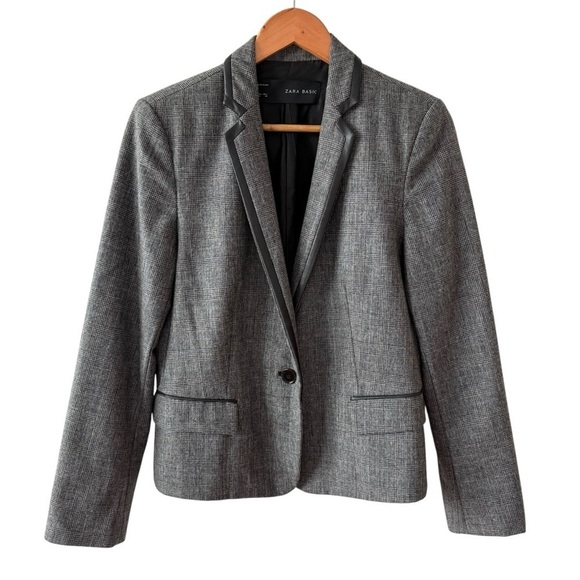 Zara Charcoal Gray Plaid Wool Blend Blazer - Picture 1 of 12